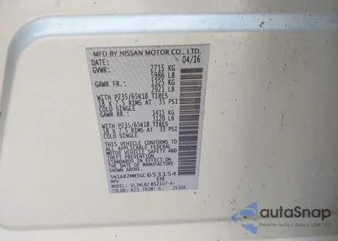2016 Nissan Pathfinder Platinum/S/Sl/Sv from USA, damaged, VIN 5N1AR2MM3GC653154